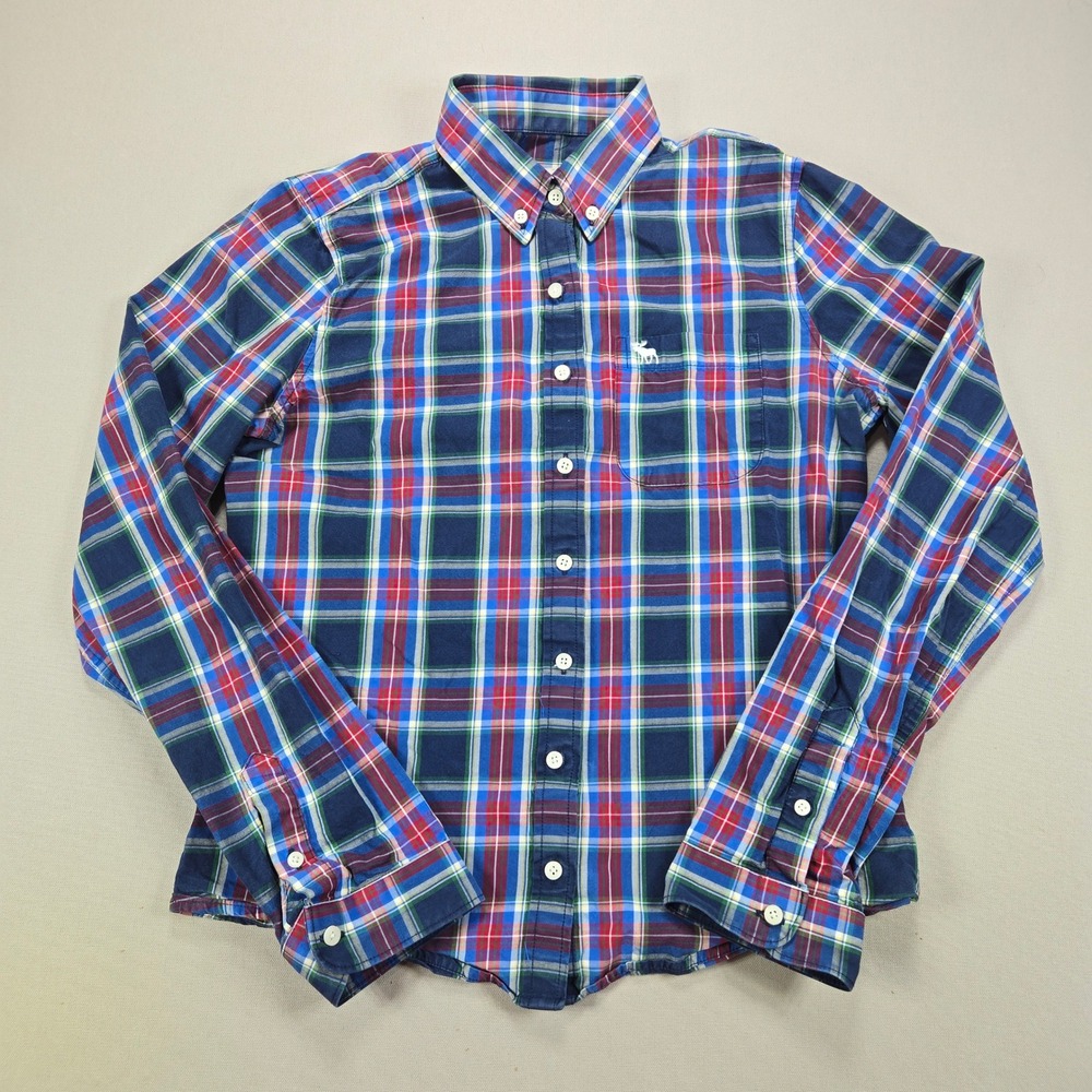 Abercrombie & Fitch Button Down Plaid Long Sleeve Navy Red Kids‎ Medium Shirt